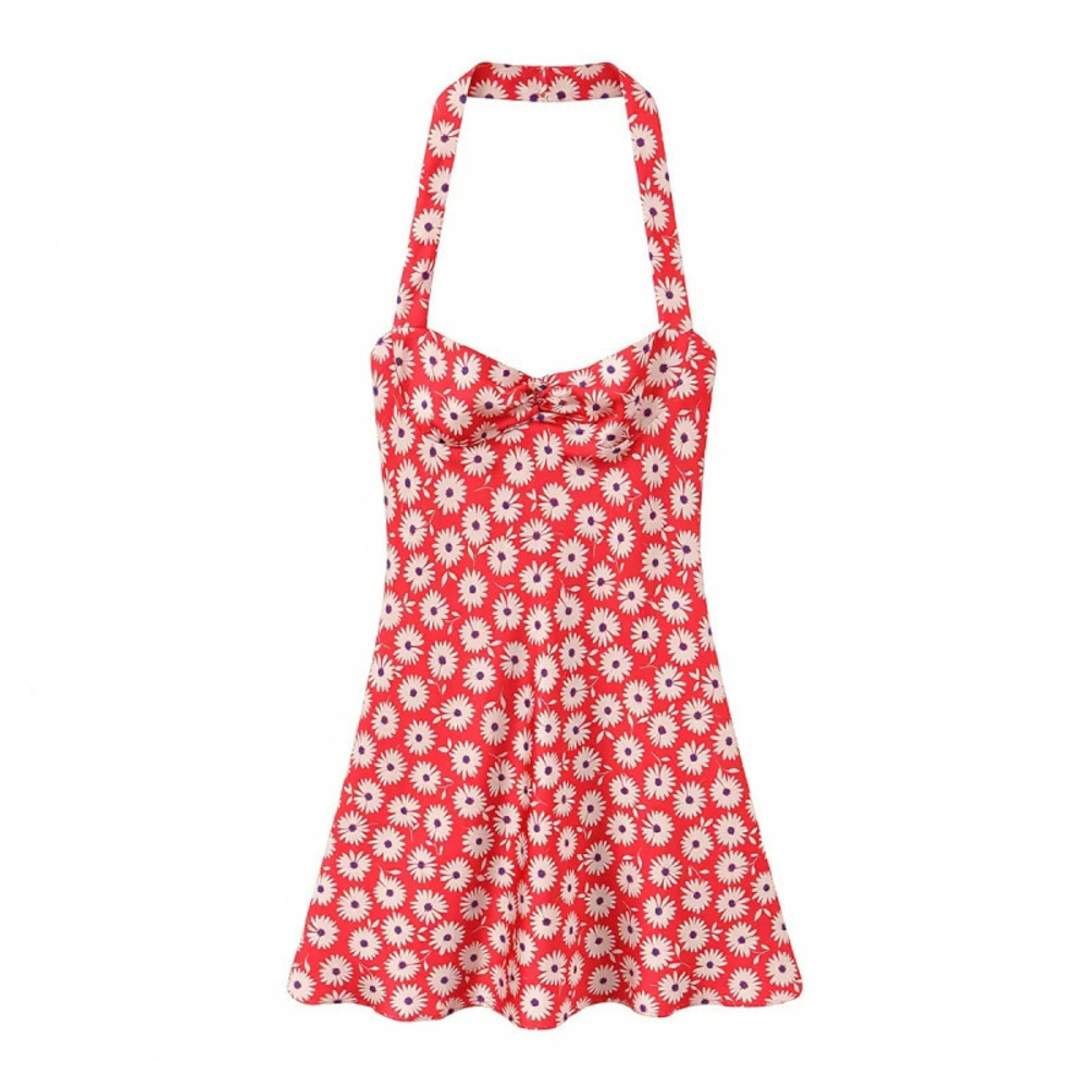 ZARA Fashionable Floral Halter Neck Mini Dress